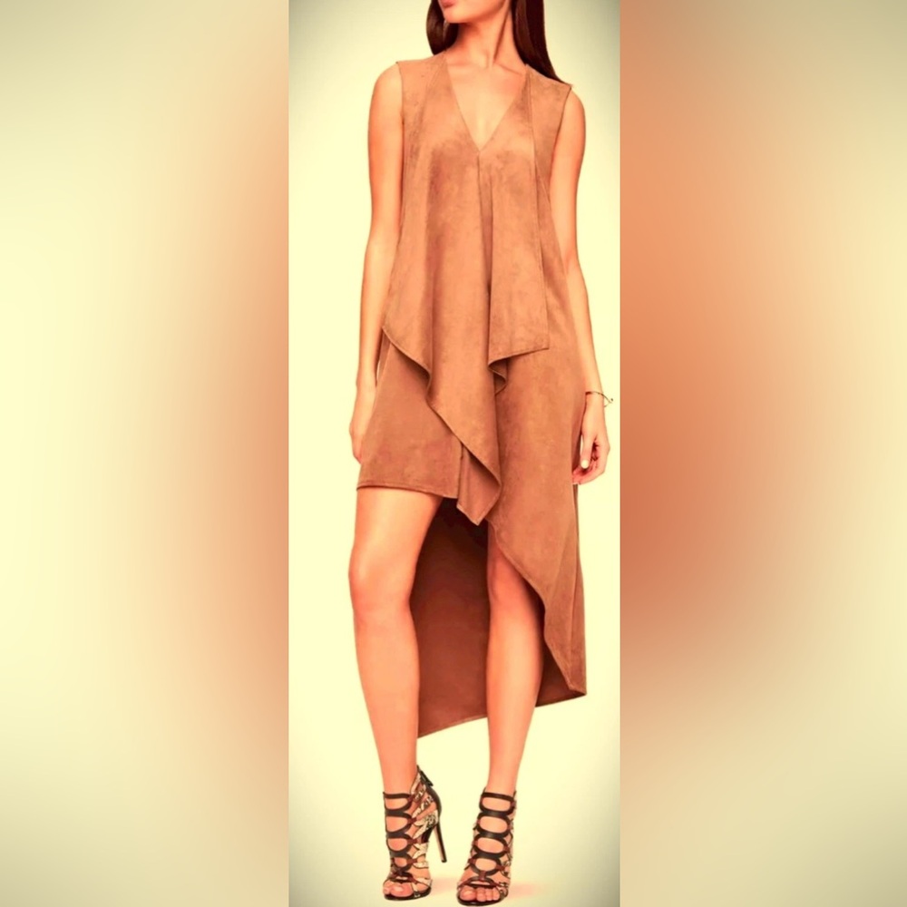 BCBGMaxAzria Faux Suede Asymmetrical High Low Dress.